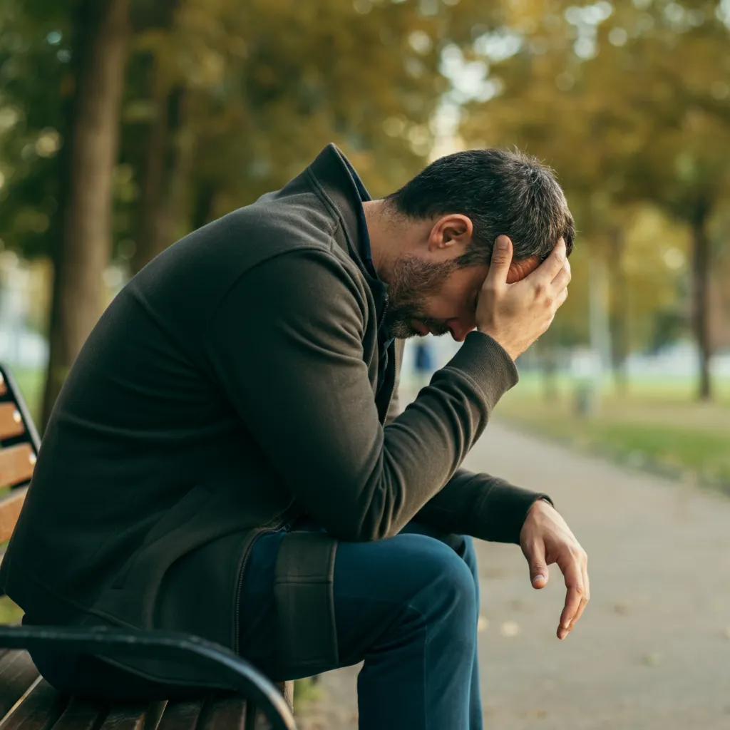 A man reflecting on the emotional impact of divorce, expressing feelings of sadness, anger, confusion, and loneliness.