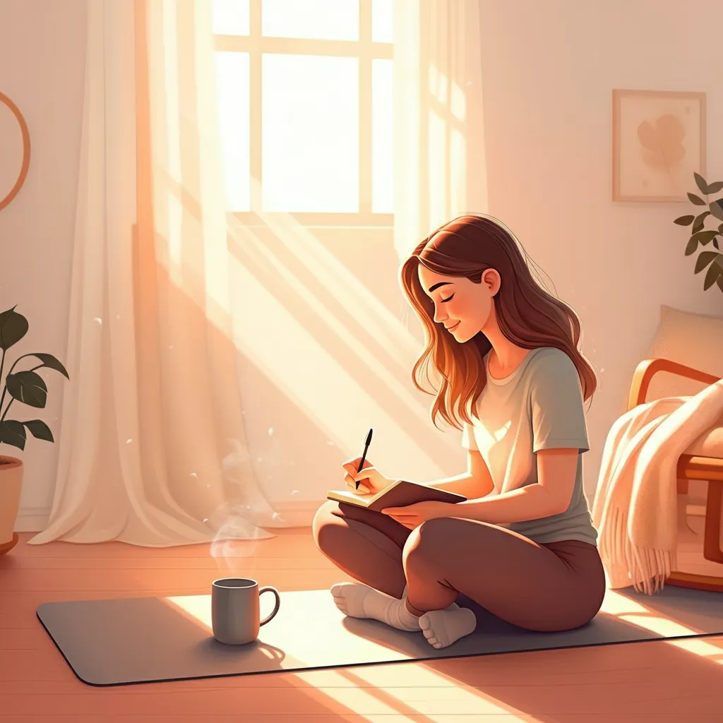 A calming image symbolizing emotional release and stress management techniques, such as journaling, mindfulness, and creative expression.