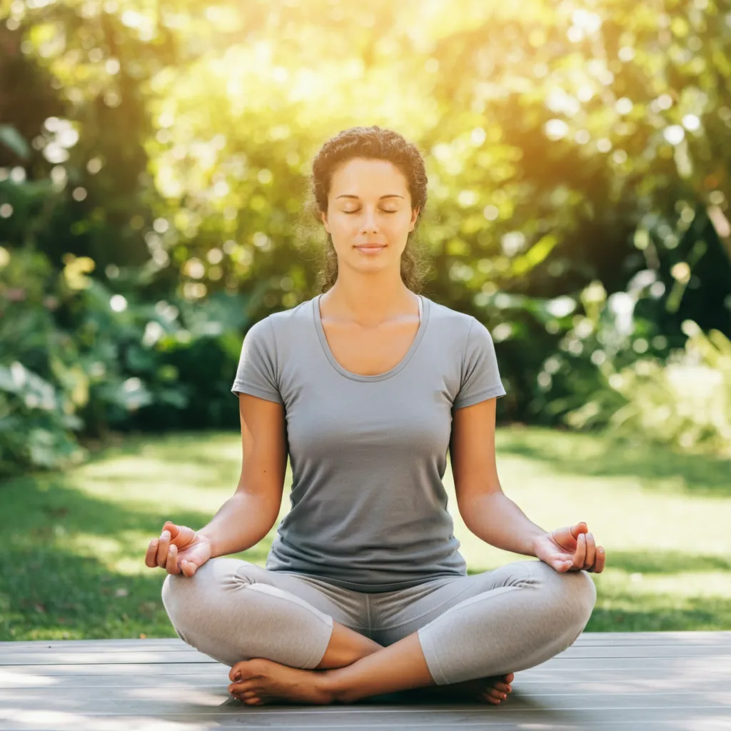 Person meditating peacefully, representing the emotional stability achieved through mindfulness practices.