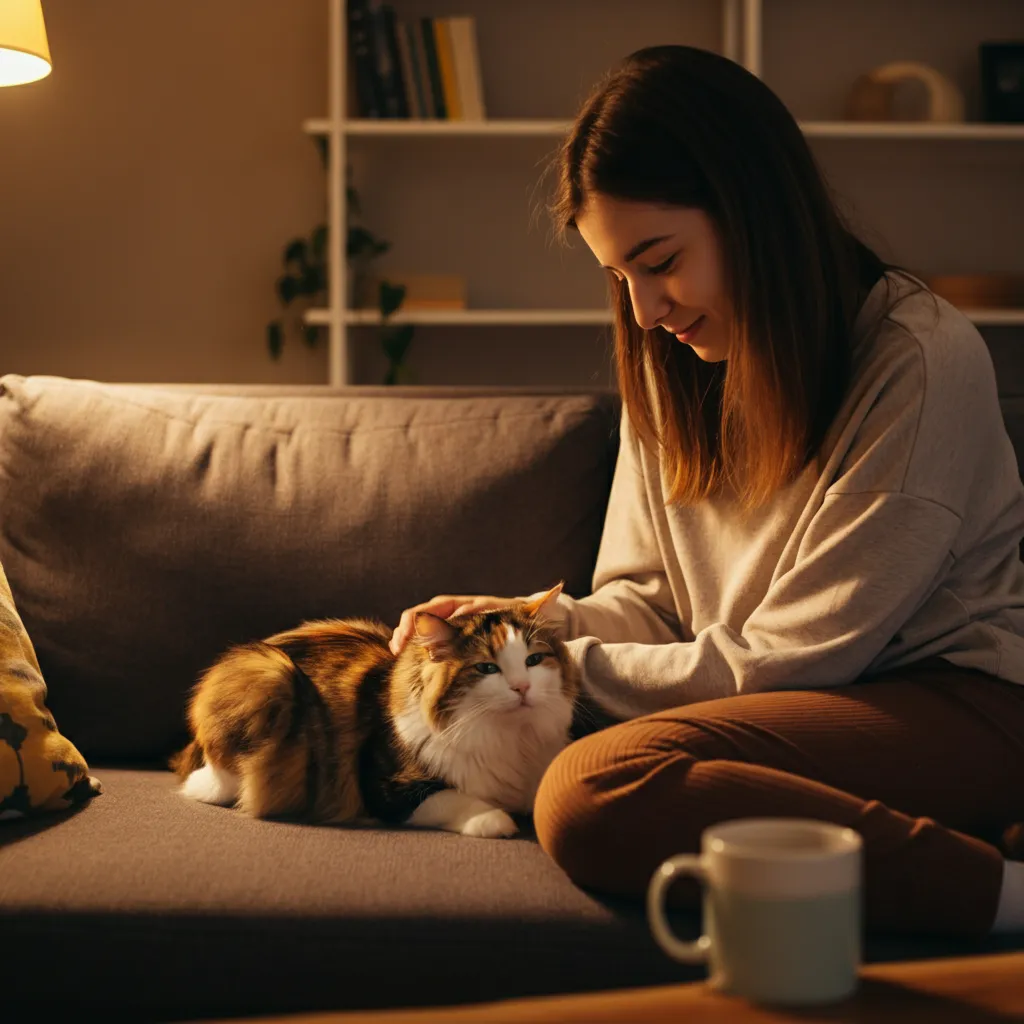 Person with panic disorder finding comfort and support from their emotional support animal.