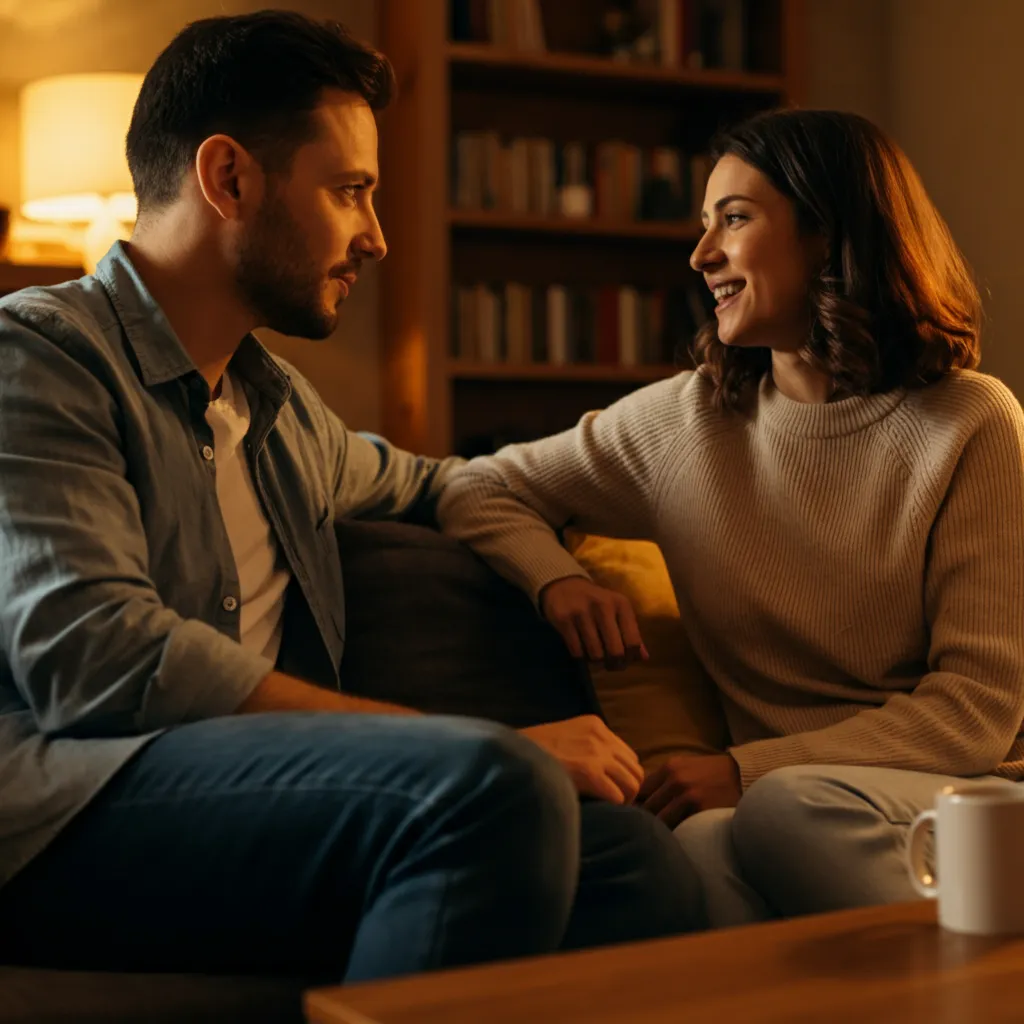 Man making time for his partner, actively listening and engaged, demonstrating emotional attachment.