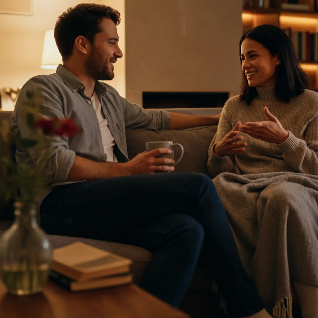 A man showing emotional attraction by actively listening and making time for his partner.