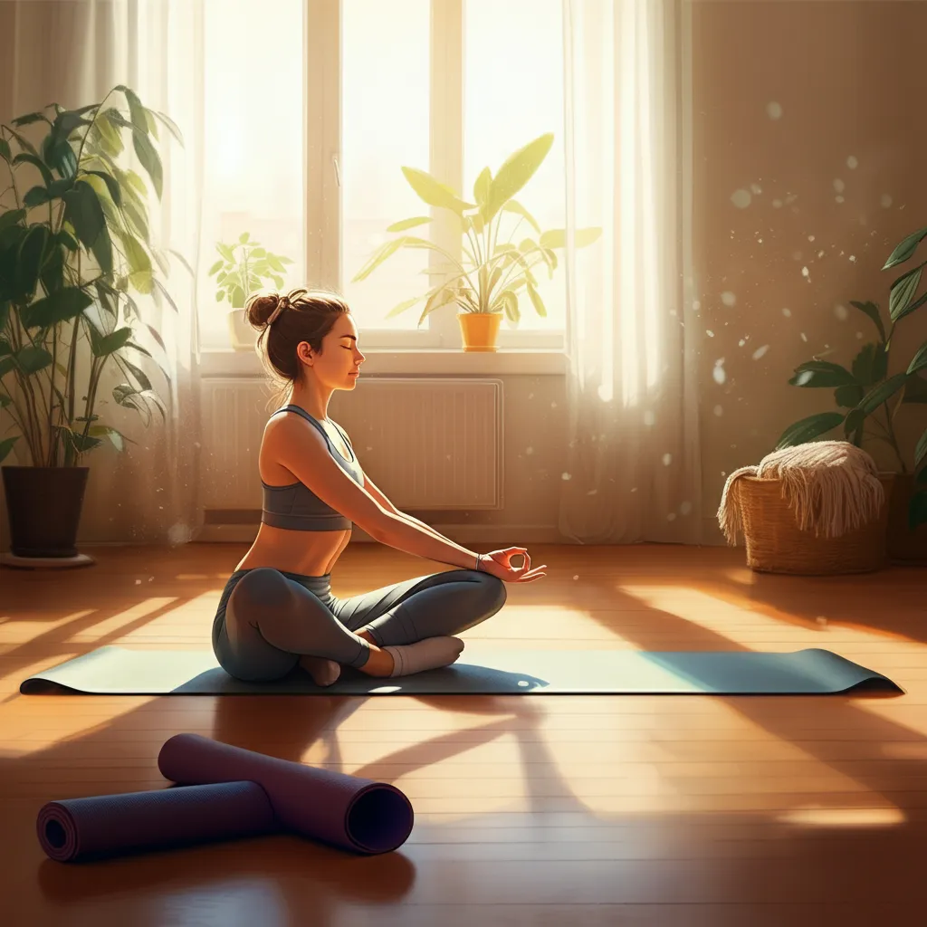 A person practicing self-care activities, such as exercise, healthy eating, and relaxation techniques, to aid in their anxiety recovery journey.