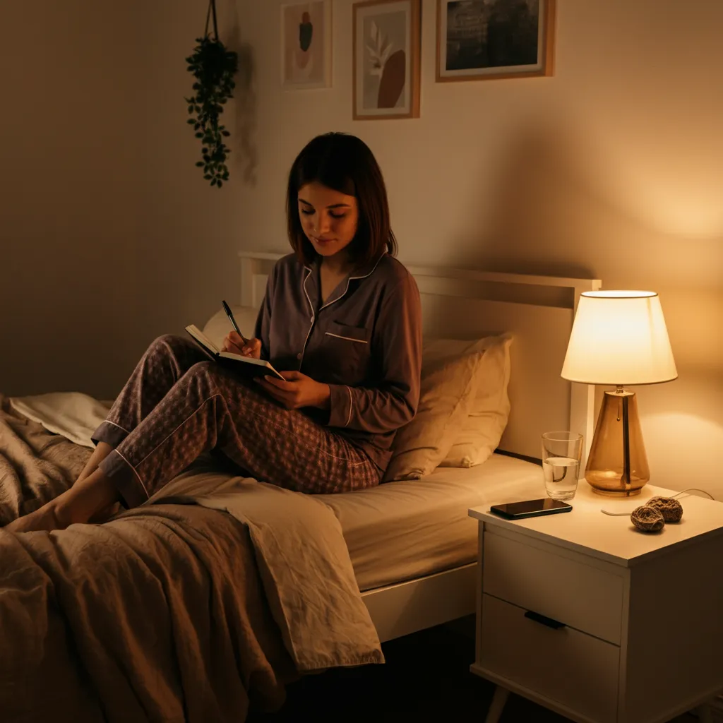 A calming evening routine checklist for adults with ADHD to promote restful sleep.