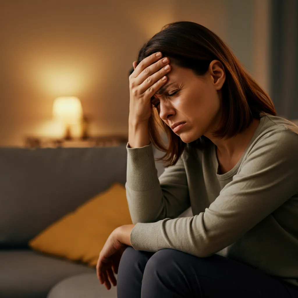 Person experiencing facial tension from stress, demonstrating the need for stress relief exercises.