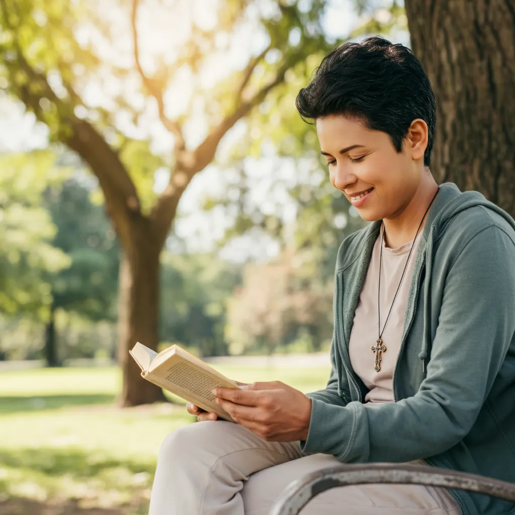 Person finding hope and healing on their journey to freedom from addiction through faith and community support.