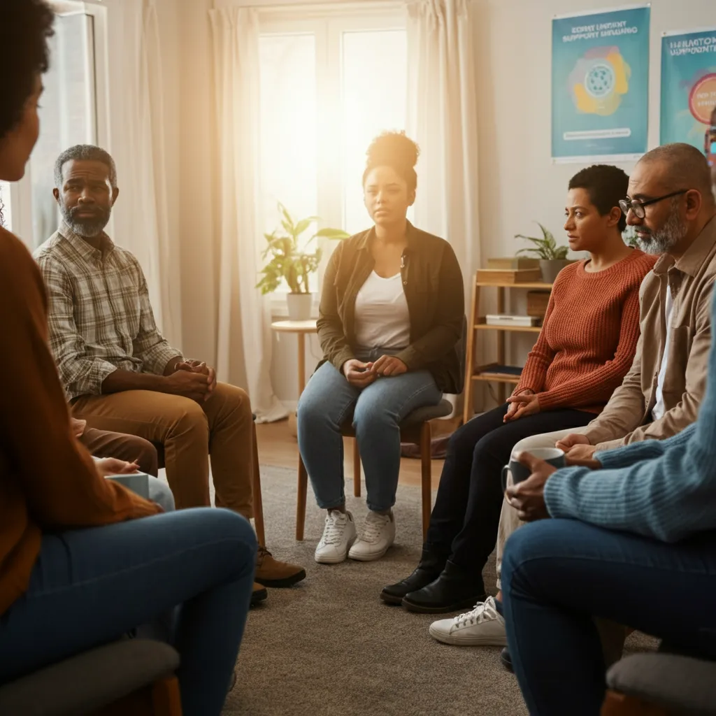 Diverse group of people connecting and supporting each other, representing the power of mental health support groups.