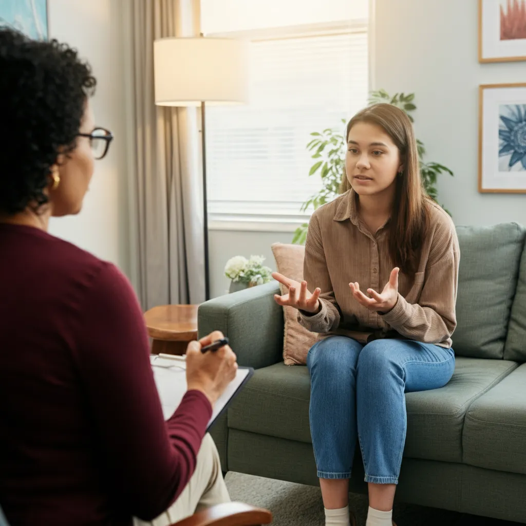 Person reaching out to a therapist, symbolizing the journey of finding the right mental health support and personalized care.