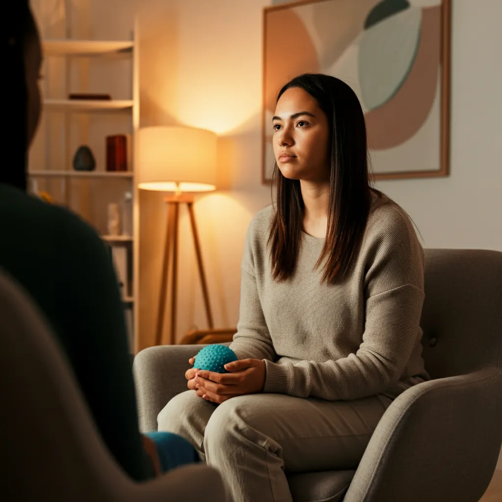 Diverse individuals engaged in different therapy settings, including individual, couples, family, group, and online therapy, representing the journey of finding the right therapy approach for various mental health needs.