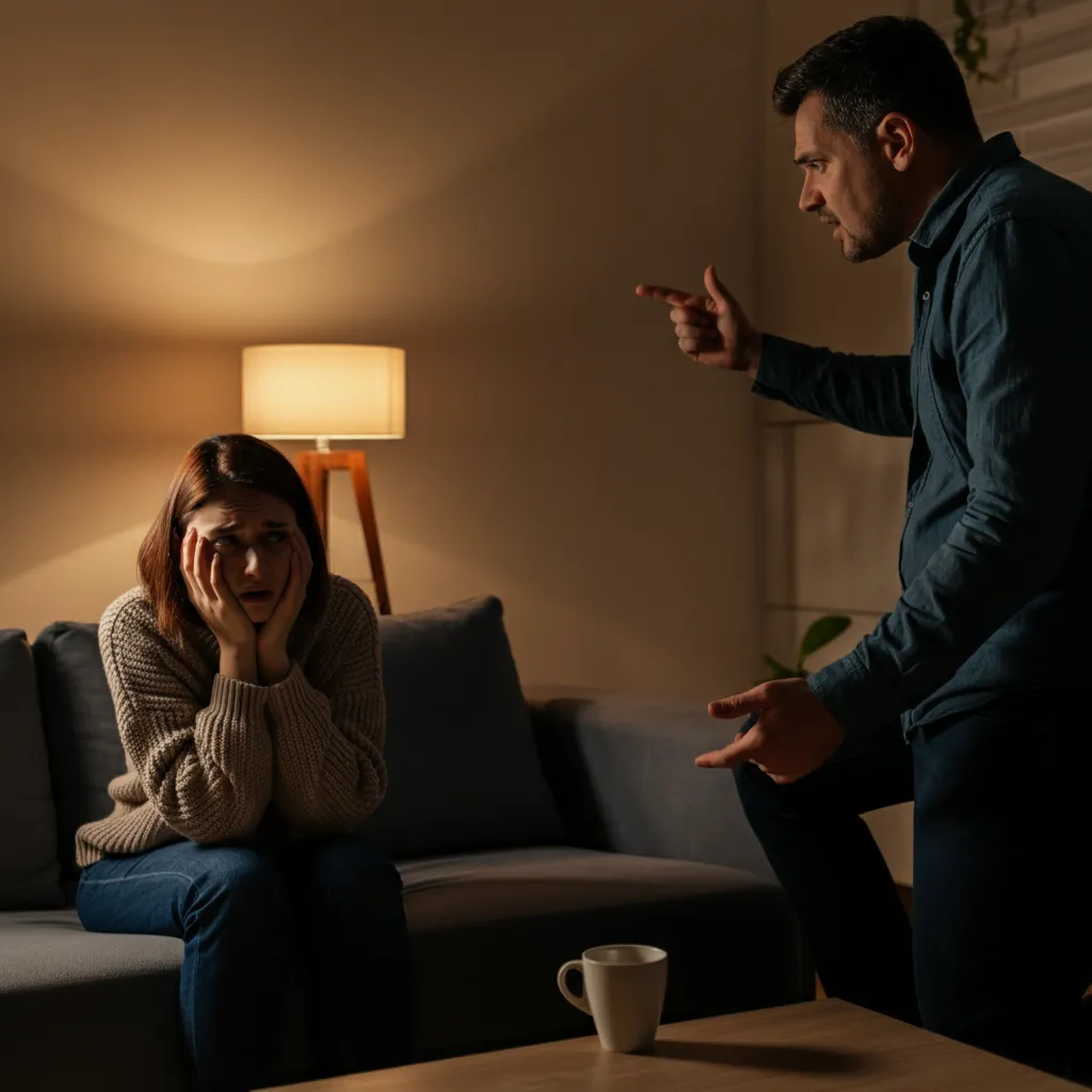 Conceptual image representing gaslighting and manipulation in a marriage, illustrating the emotional distress and confusion it causes.