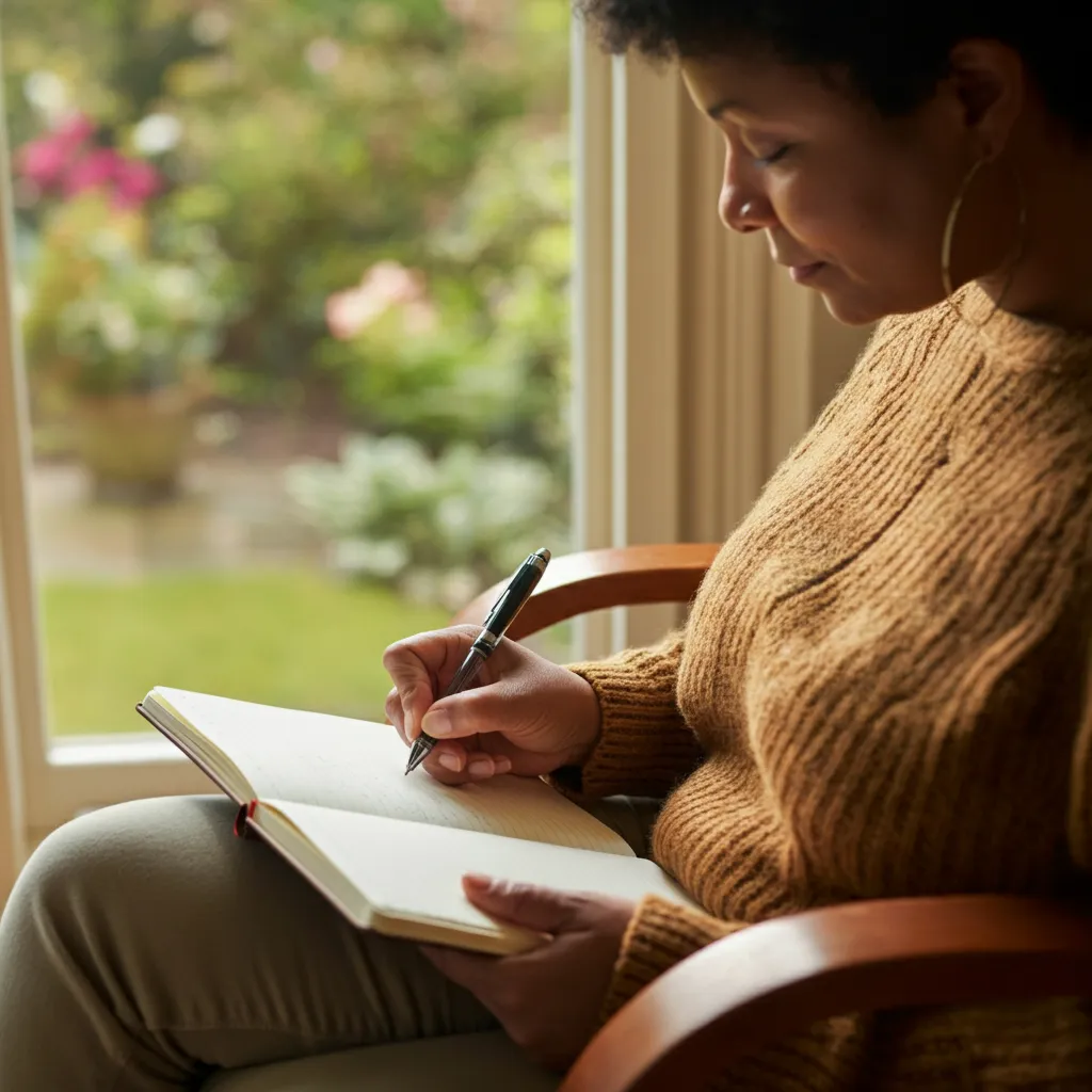 Person writing in a journal as a therapeutic way to cope with grief and loss.