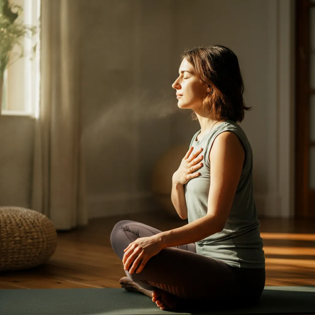 A person practicing grounding techniques to manage trauma responses and find emotional safety.