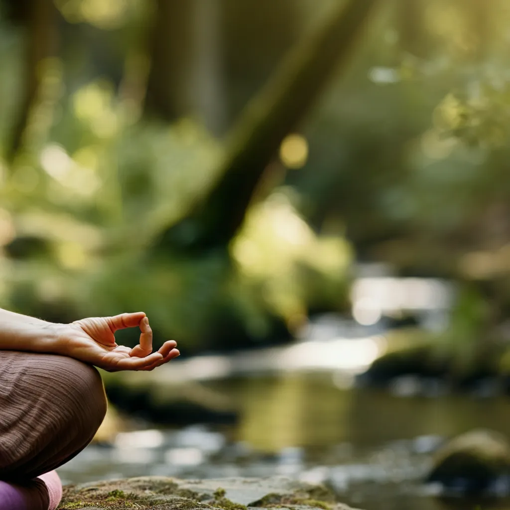 Person peacefully meditating, experiencing the calming benefits of guided meditation for stress reduction and mindfulness.