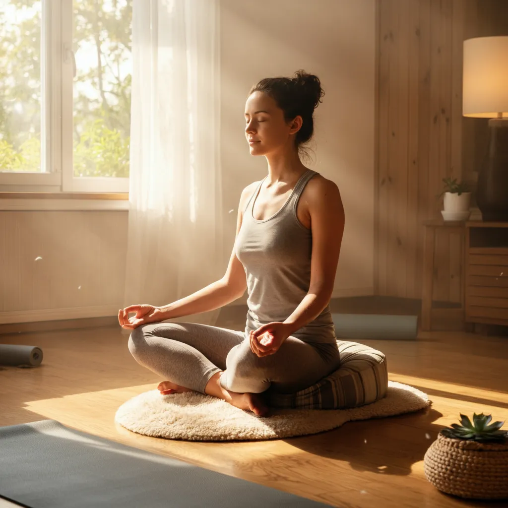 Person meditating peacefully, representing guided meditation for anxiety relief, stress management, emotional healing, focus improvement, and self-compassion.