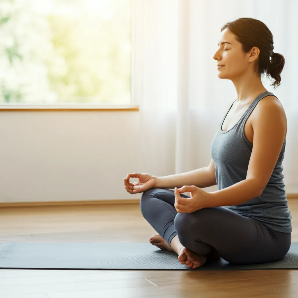 A person practicing healthy anger management techniques, such as deep breathing or talking it out calmly and constructively.