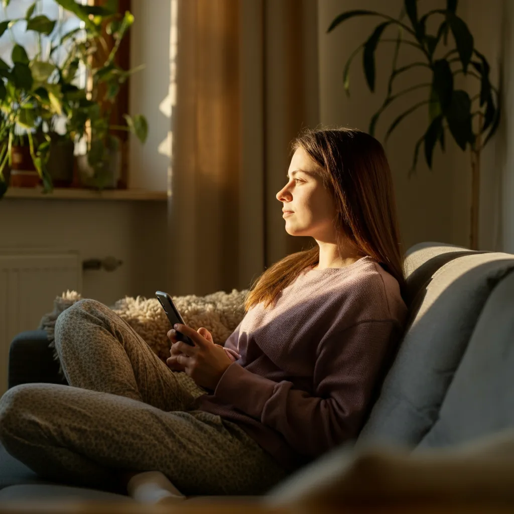 Person using a phone mindfully, representing healthy social media habits and digital wellbeing.