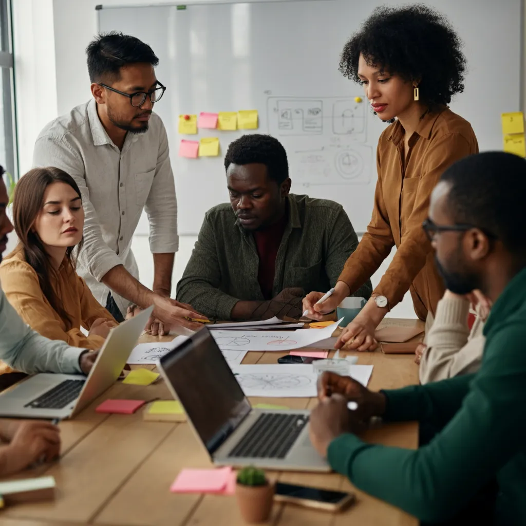 Illustration of high emotional intelligence skills, including communication, relationship building, and teamwork, depicted by diverse individuals interacting positively.