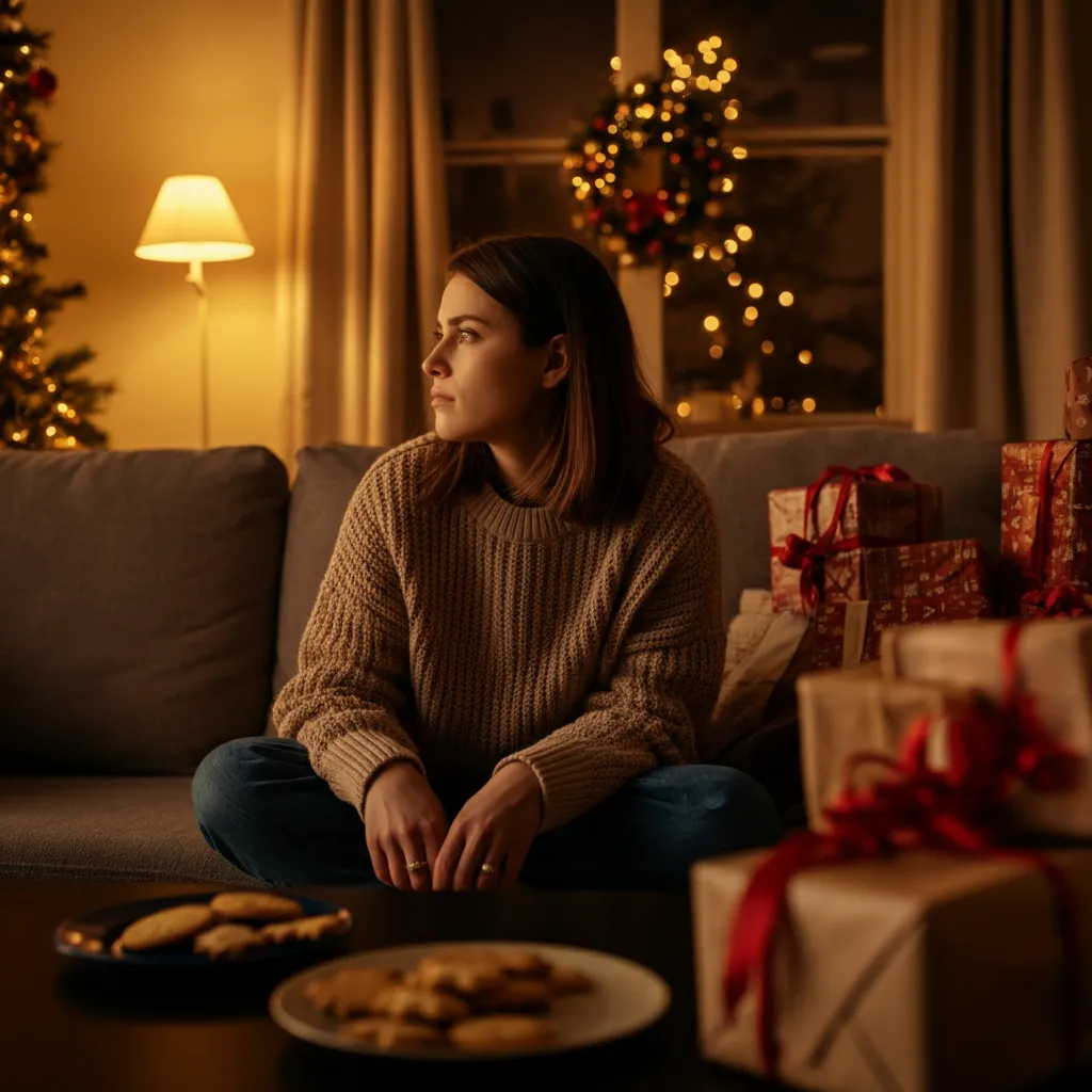 Person feeling overwhelmed during the holidays. Find tips for managing holiday anxiety and stress relief in this blog post.