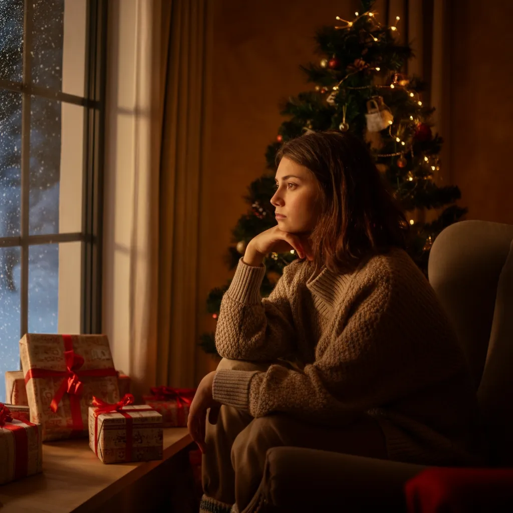 Person feeling overwhelmed by holiday stress and anxiety. Find tips and strategies for coping with holiday blues and practicing self-care during the festive season.