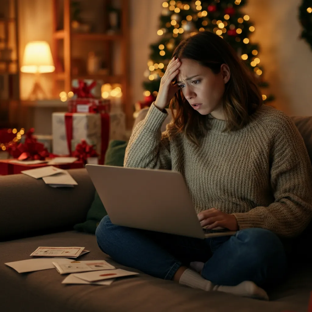 Visual representation of common holiday stressors such as financial pressures, social demands, and disrupted routines.