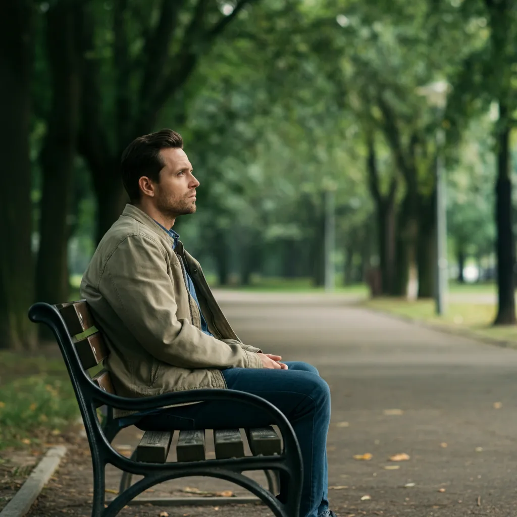 Illustration depicting the impact of past experiences, including childhood trauma, relationship history, work stress, and societal pressures, on men's emotional health.