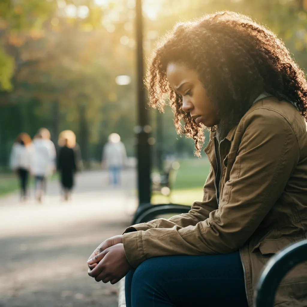 Illustration depicting various symptoms of injustice trauma, including physical, emotional, and psychological effects, impacting daily life and relationships.