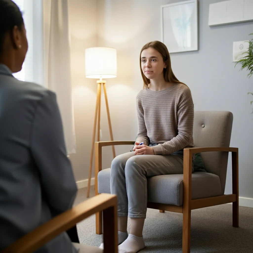 A calming image representing inpatient anxiety treatment, offering support, therapy, and coping skills development in a safe environment. 