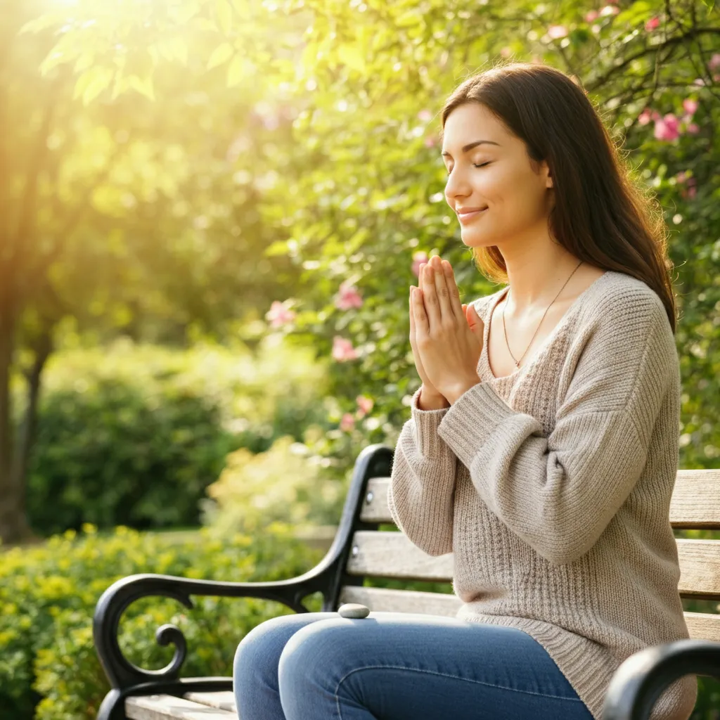 Person finding peace and strength through daily prayer and meditation.