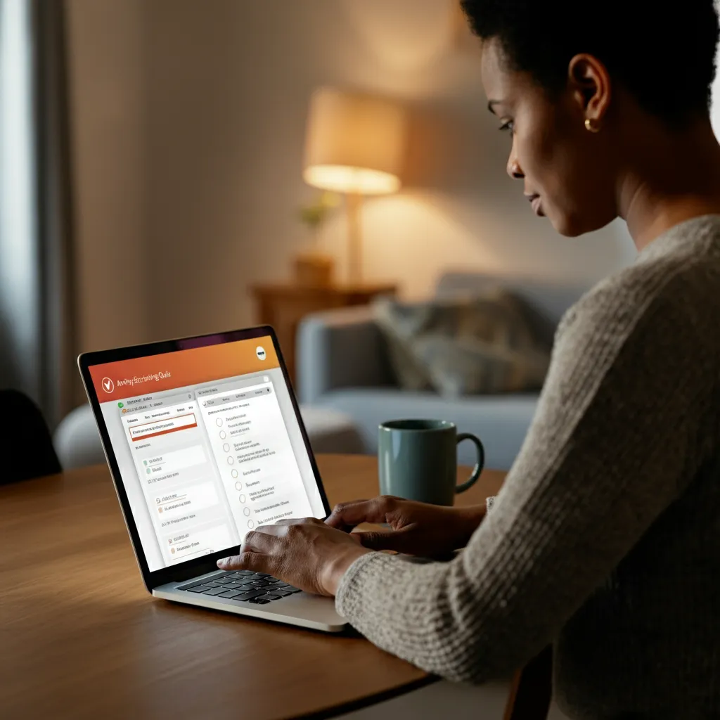 Person completing an interactive anxiety screening quiz on a computer.