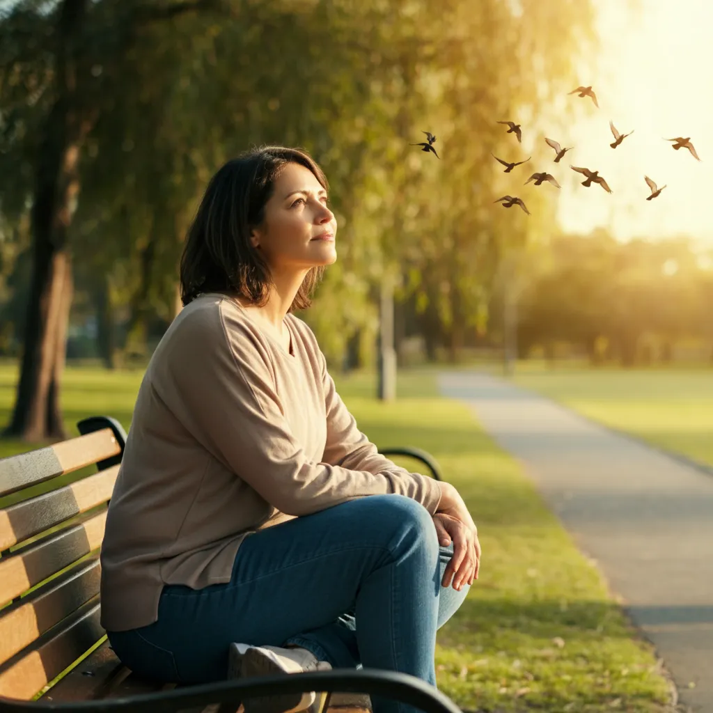 Woman finding strength and support as she leaves an abusive marriage and starts anew.