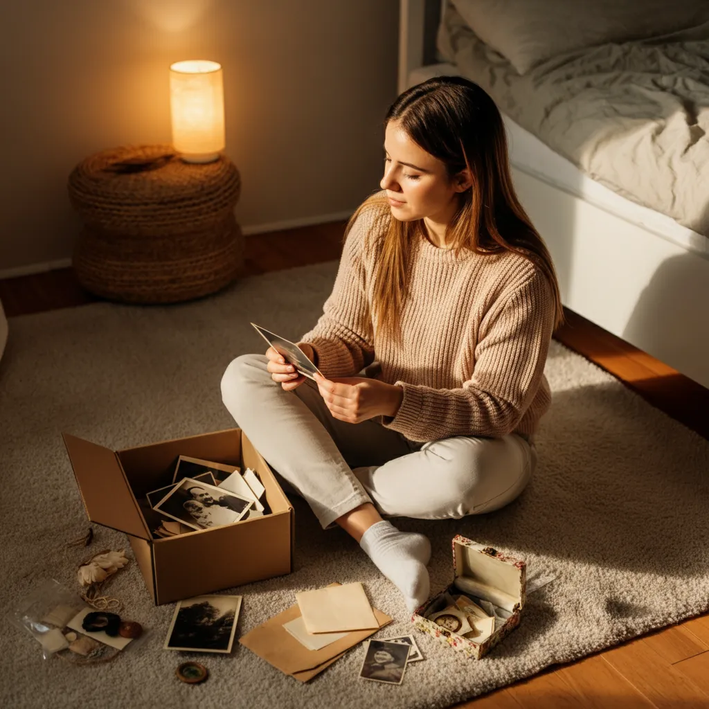 Letting go of sentimental items can be challenging, but it's possible to cherish memories while living a clutter-free life. This image symbolizes the process of decluttering and preserving meaningful memories.