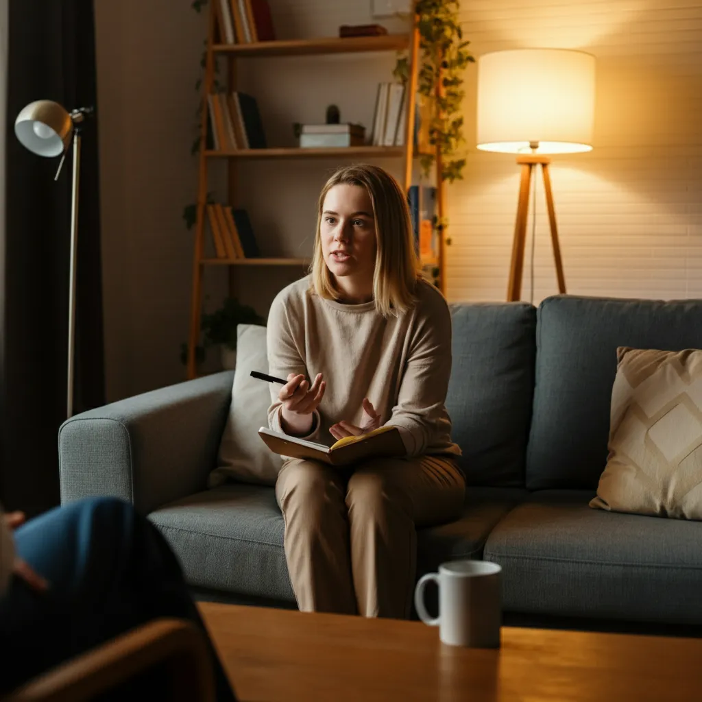 Person engaged in a life coaching session, actively participating in discussions and exercises to achieve personal growth and development goals.