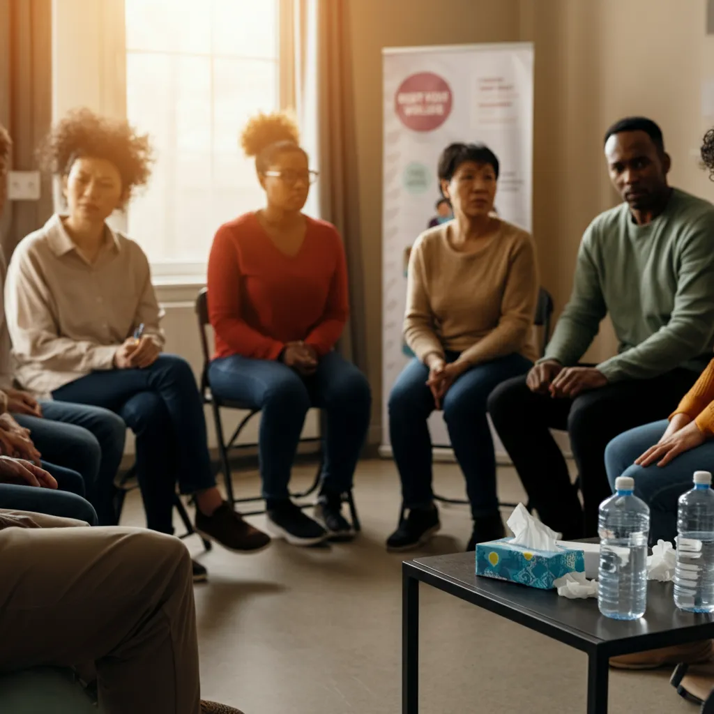 People connecting and supporting each other in a local mental health support group.