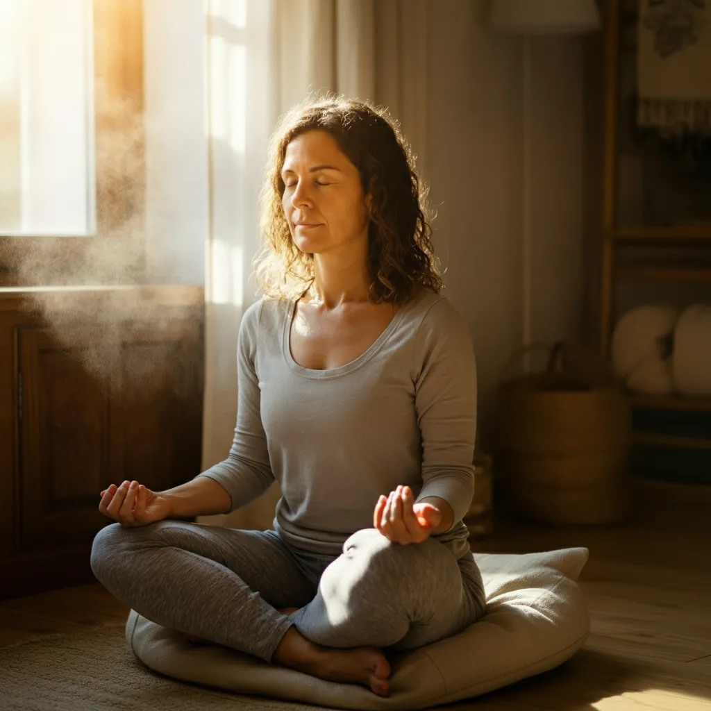 Person finding inner peace and practicing long-term anger management techniques.