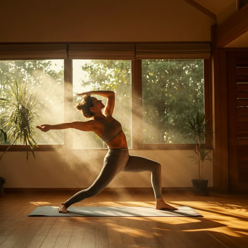 Person practicing long-term stress management techniques, including exercise, healthy eating, and connecting with others.