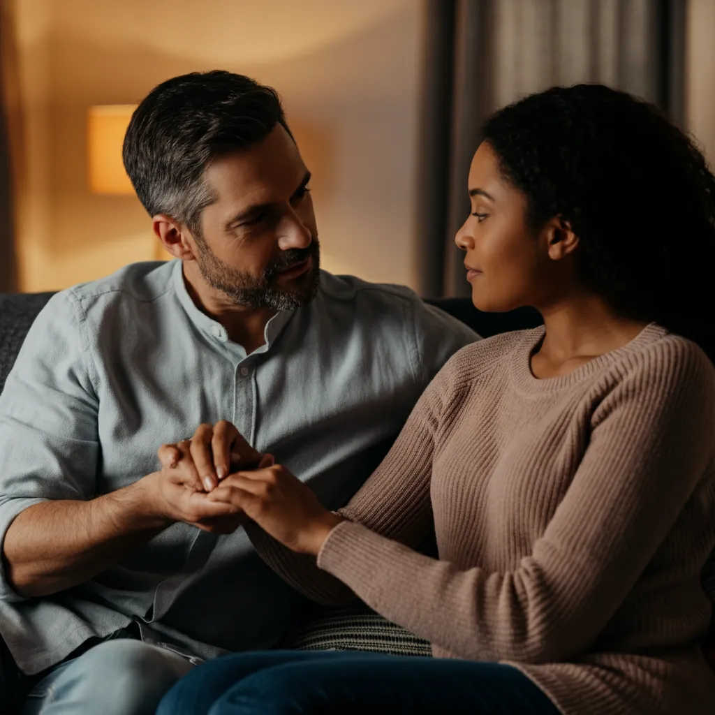 Man expressing affection and appreciation to his partner, showing emotional attachment.