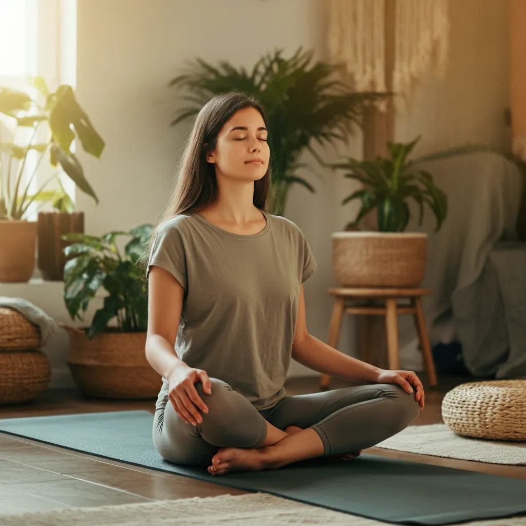 Person practicing deep breathing exercises to manage anxiety and chills.