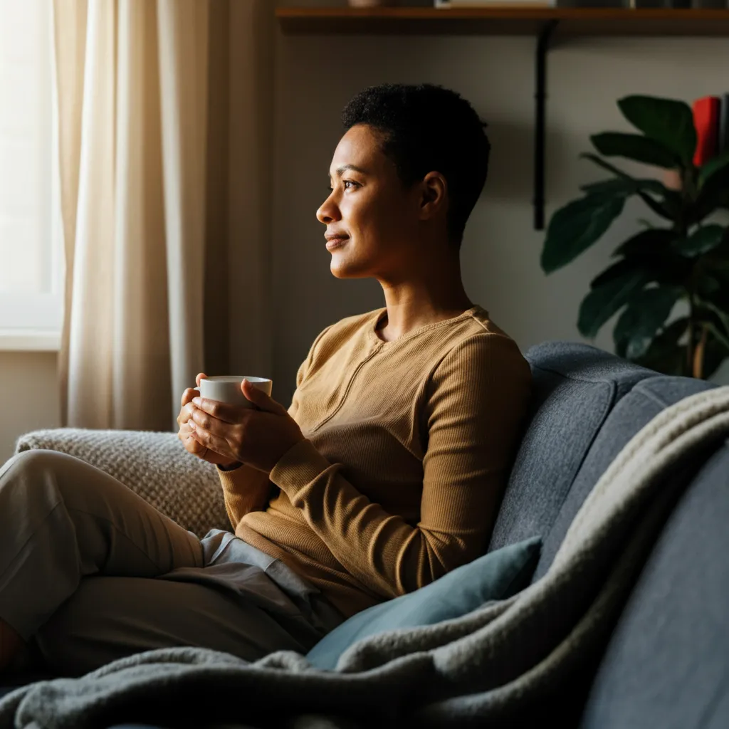 Person finding support and practicing self-care to manage anxiety symptoms and improve mental wellbeing.