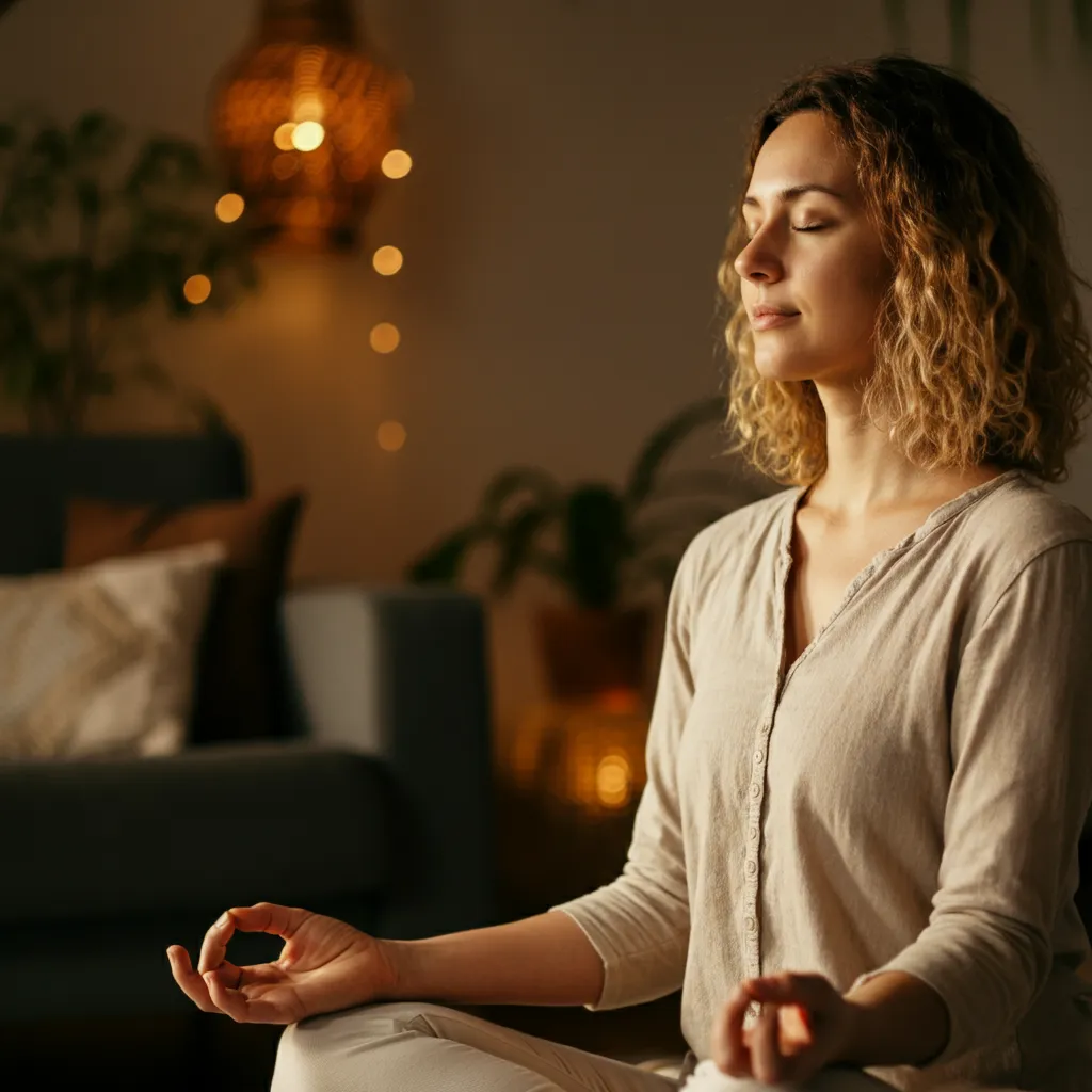 Person practicing mindfulness techniques for managing BPD symptoms, such as deep breathing and mood tracking.