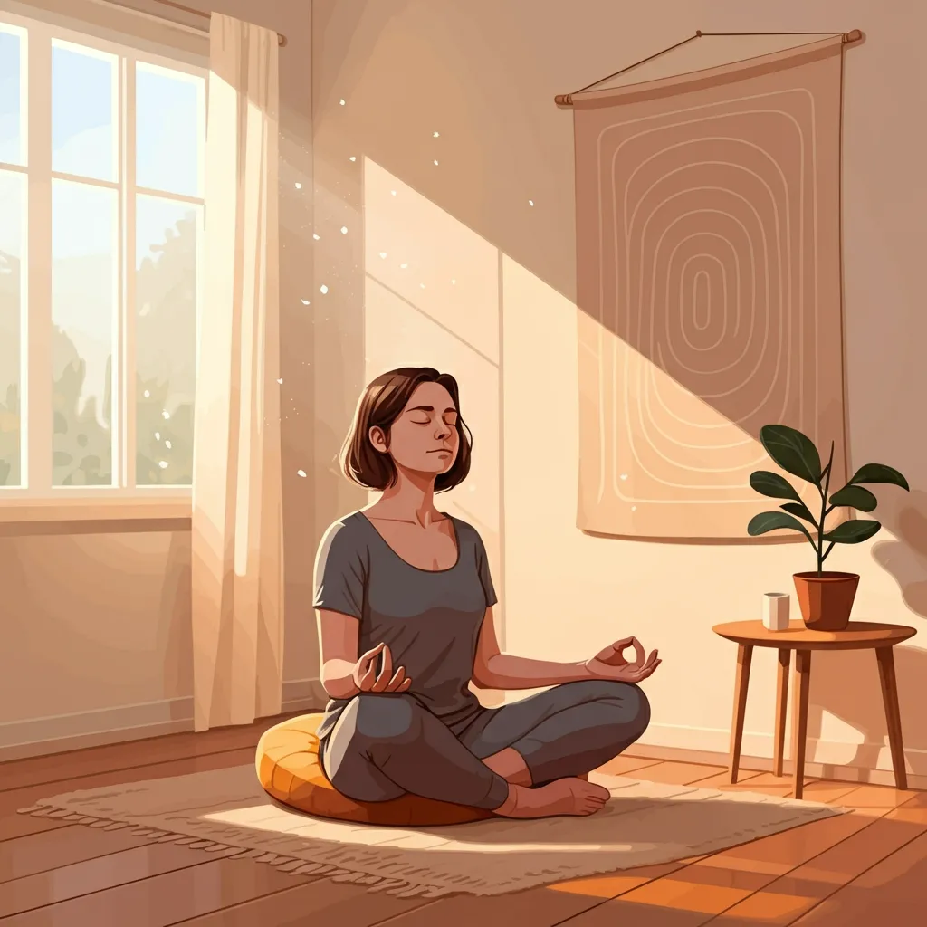 Person practicing mindfulness and relaxation techniques to manage brain zaps and improve overall well-being.