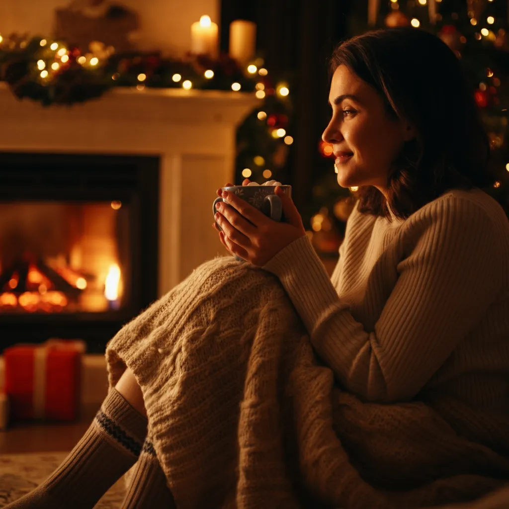 Person relaxing peacefully during the holidays, symbolizing effective stress management and anxiety relief techniques.