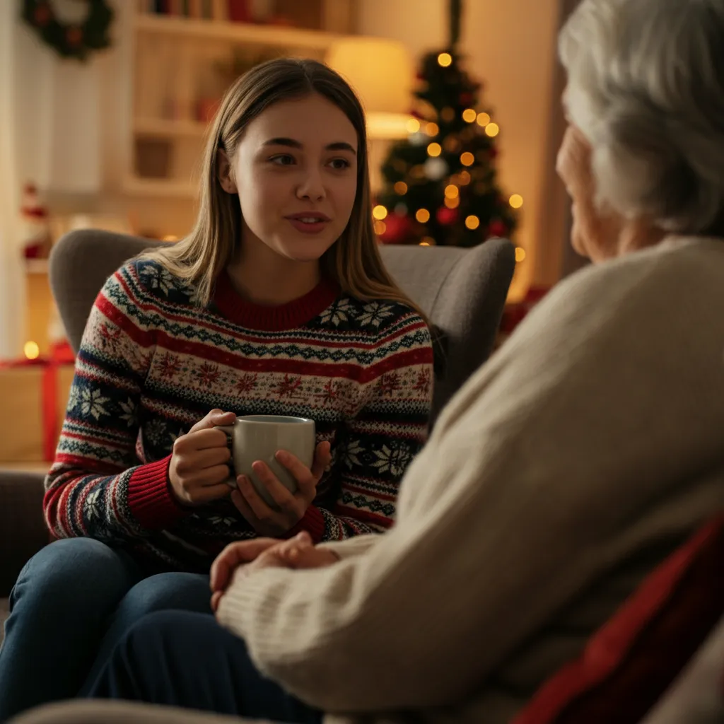 Person relaxing during the holidays, symbolizing stress management techniques for social gatherings.