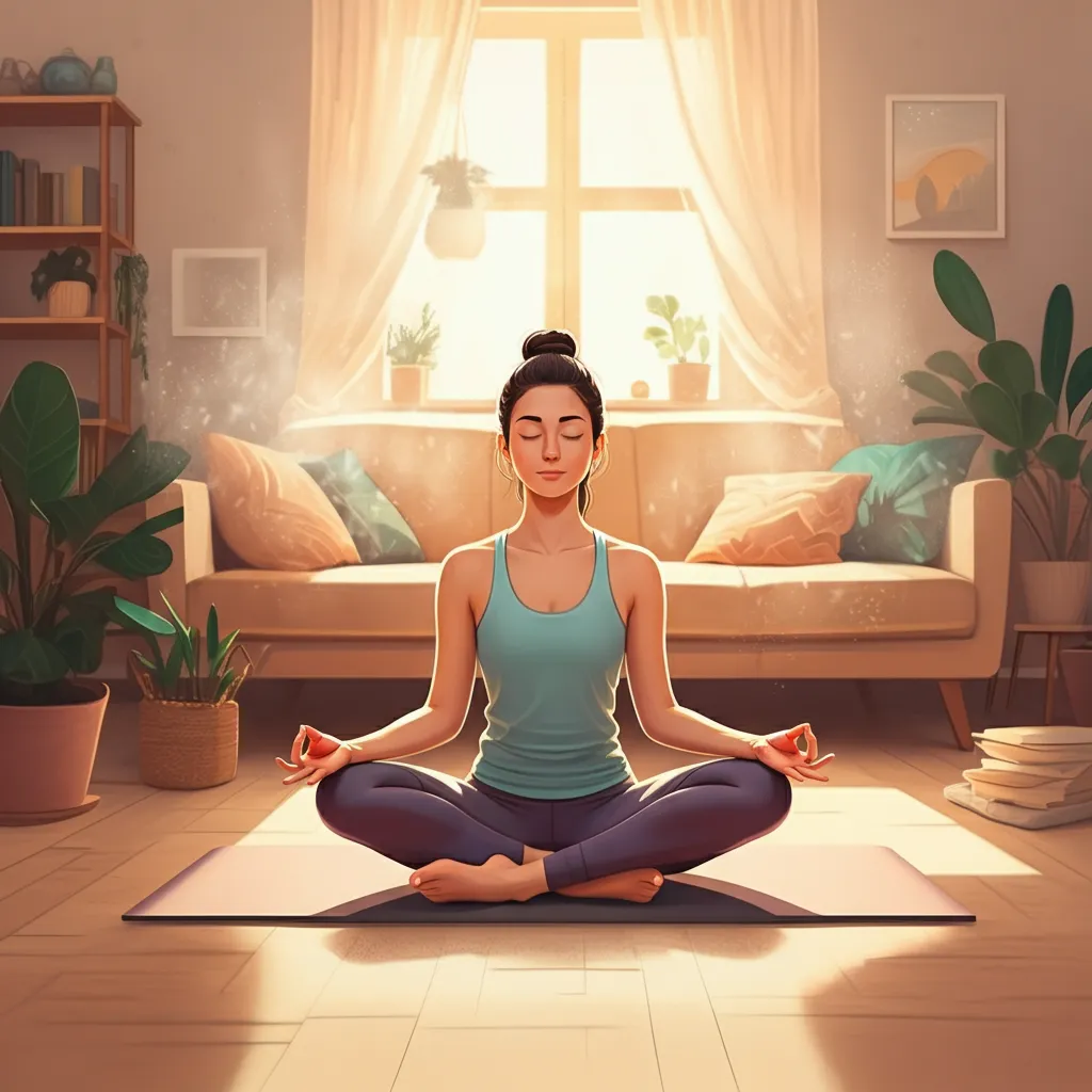 Serene person practicing mindfulness and stress reduction techniques for managing panic disorder and anxiety.