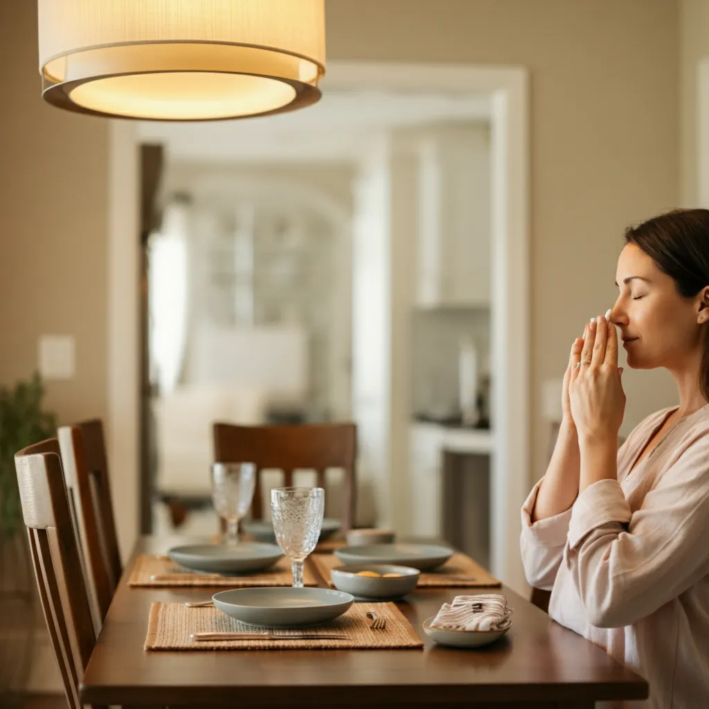 Person practicing relaxation techniques to manage swallowing anxiety.