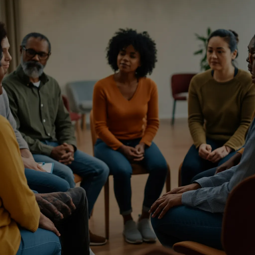 Diverse group of people connecting and supporting each other, symbolizing the importance of community in mental health recovery.