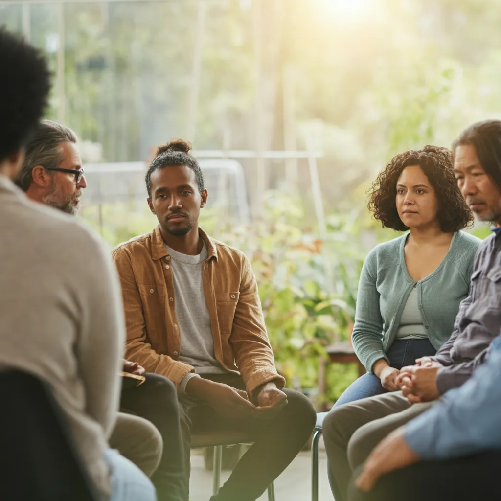 Diverse group of people connecting and supporting each other, representing the importance of community in mental well-being.