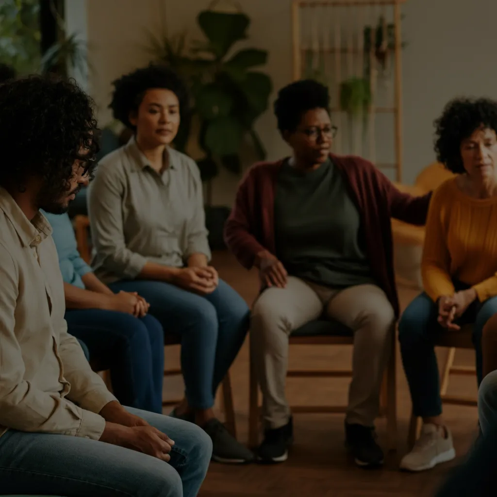 Diverse group of people connecting and supporting each other, symbolizing the importance of community in mental health.