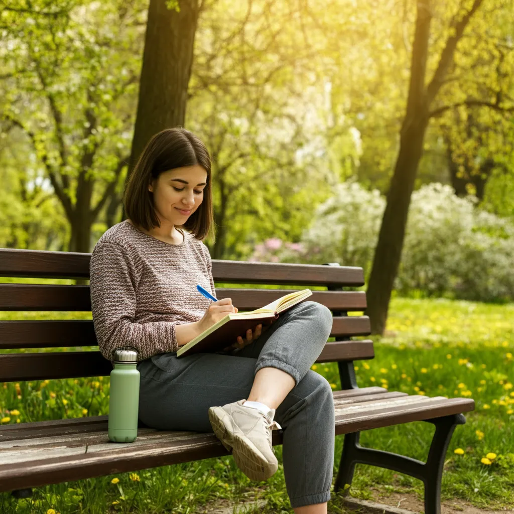 Person practicing self-care activities for mental well-being, including mindfulness, exercise, and social connection, representing coping strategies for depression and eating disorders.