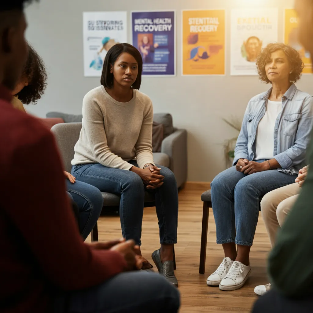 People connecting and supporting each other on their mental health recovery journey.