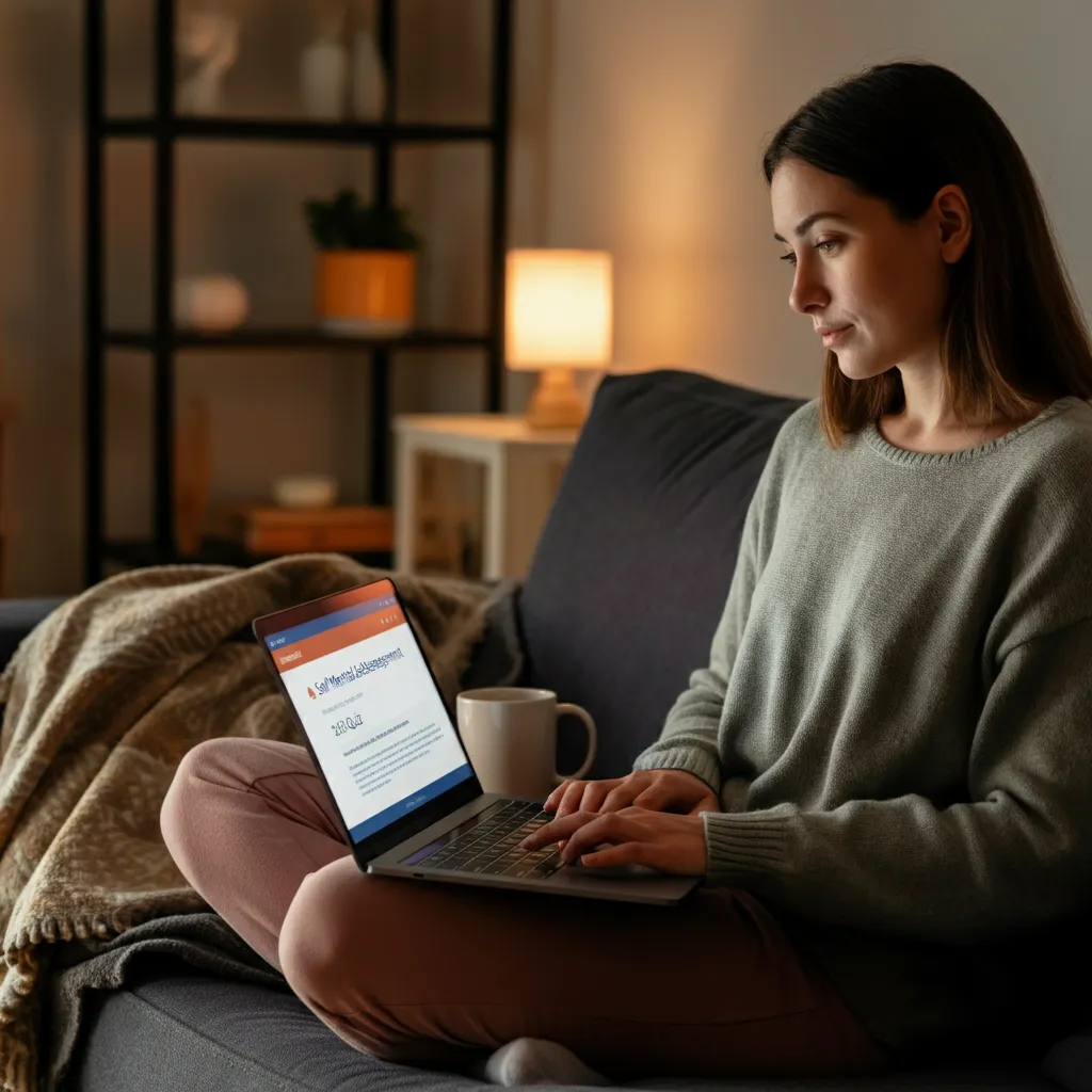 Person completing a mental health self-assessment quiz online.